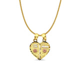 14K Tri Color Gold Te-Amo Pendant 20mmX15mm With 16 Inch To 24 Inch 1.0MM Width D.C. Round Wheat Chain Necklace