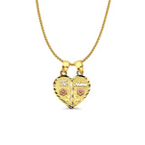 14K Tri Color Gold Te-Amo Pendant 20mmX15mm With 16 Inch To 24 Inch 0.8MM Width D.C. Round Wheat Chain Necklace