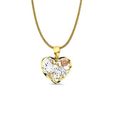 14K Tri Color Gold I Love You Pendant 20mmX15mm With 16 Inch To 24 Inch 0.9MM Width Wheat Chain Necklace