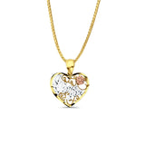 14K Tri Color Gold I Love You Pendant 20mmX15mm With 16 Inch To 24 Inch 1.0MM Width Box Chain Necklace