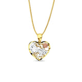 14K Tri Color Gold I Love You Pendant 20mmX15mm With 16 Inch To 24 Inch 0.6MM Width Box Chain Necklace