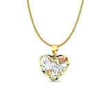 14K Tri Color Gold I Love You Pendant 20mmX15mm With 16 Inch To 24 Inch 1.0MM Width D.C. Round Wheat Chain Necklace