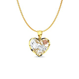 14K Tri Color Gold I Love You Pendant 20mmX15mm With 16 Inch To 22 Inch 0.9MM Width Angle Cut Oval Rolo Chain Necklace