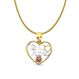 14K Tri Color Gold Te-Amo Heart Pendant 25mmX20mm With 16 Inch To 24 Inch 0.8MM Width Square Wheat Chain Necklace