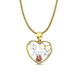 14K Tri Color Gold Te-Amo Heart Pendant 25mmX20mm With 16 Inch To 22 Inch 1.1MM Width Wheat Chain Necklace