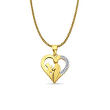 14K Yellow Gold Mom & Child CZ Pendant 21mmX16mm With 16 Inch To 24 Inch 0.9MM Width Wheat Chain Necklace