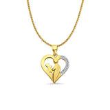 14K Yellow Gold Mom & Child CZ Pendant 21mmX16mm With 16 Inch To 24 Inch 1.0MM Width D.C. Round Wheat Chain Necklace