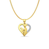 14K Yellow Gold Mom & Child CZ Pendant 21mmX16mm With 16 Inch To 22 Inch 1.2MM Width Angle Cut Oval Rolo Chain Necklace