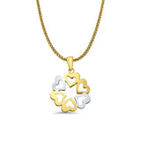 14K Two Color Gold 6 Hearts Pendant 23mmX17mm With 16 Inch To 24 Inch 1.1MM Width Wheat Chain Necklace