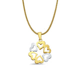 14K Two Color Gold 6 Hearts Pendant 23mmX17mm With 16 Inch To 24 Inch 0.9MM Width Wheat Chain Necklace