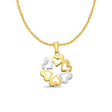 14K Two Color Gold 6 Hearts Pendant 23mmX17mm With 16 Inch To 22 Inch 1.2MM Width Side DC Rolo Cable Chain Necklace
