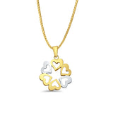 14K Two Color Gold 6 Hearts Pendant 23mmX17mm With 16 Inch To 22 Inch 1.0MM Width Box Chain Necklace