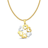 14K Two Color Gold 6 Hearts Pendant 23mmX17mm With 16 Inch To 22 Inch 1.2MM Width Flat Open Wheat Chain Necklace