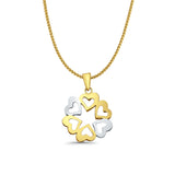 14K Two Color Gold 6 Hearts Pendant 23mmX17mm With 16 Inch To 24 Inch 0.8MM Width D.C. Round Wheat Chain Necklace