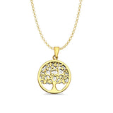 14K Two Color Gold Family Tree Pendant 25mmX17mm With 16 Inch To 22 Inch 1.2MM Width Classic Rolo Cable Chain Necklace