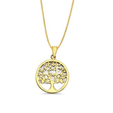14K Two Color Gold Family Tree Pendant 25mmX17mm With 16 Inch To 22 Inch 0.5MM Width Box Chain Necklace