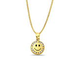 14K Yellow Gold CZ Smile Pendant 17mmX9mm With 16 Inch To 24 Inch 0.8MM Width Box Chain Necklace