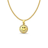 14K Yellow Gold CZ Smile Pendant 17mmX9mm With 16 Inch To 22 Inch 1.2MM Width Flat Open Wheat Chain Necklace