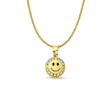 14K Yellow Gold CZ Smile Pendant 17mmX9mm With 16 Inch To 24 Inch 1.0MM Width D.C. Round Wheat Chain Necklace
