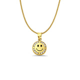 14K Yellow Gold CZ Smile Pendant 17mmX9mm With 16 Inch To 24 Inch 0.8MM Width D.C. Round Wheat Chain Necklace