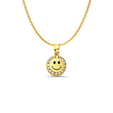 14K Yellow Gold CZ Smile Pendant 17mmX9mm With 16 Inch To 22 Inch 1.2MM Width Angle Cut Oval Rolo Chain Necklace