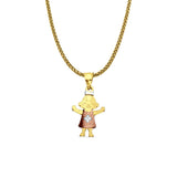 14K Tri Color Gold Girl Pendant 22mmX11mm With 16 Inch To 24 Inch 1.1MM Width Wheat Chain Necklace