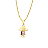 14K Tri Color Gold Girl Pendant 22mmX11mm With 16 Inch To 24 Inch 1.0MM Width Box Chain Necklace