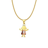 14K Tri Color Gold Girl Pendant 22mmX11mm With 16 Inch To 24 Inch 1.0MM Width D.C. Round Wheat Chain Necklace