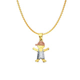 14K Tri Color Gold Boy Pendant 22mmX12mm With 16 Inch To 22 Inch 1.2MM Width Angle Cut Oval Rolo Chain Necklace