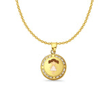 14K Yellow Gold CZ Enamel Girl Pendant 21mmX15mm With 16 Inch To 22 Inch 1.2MM Width Side DC Rolo Cable Chain Necklace