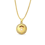 14K Yellow Gold CZ Enamel Girl Pendant 21mmX15mm With 16 Inch To 20 Inch 1.0MM Width Box Chain Necklace
