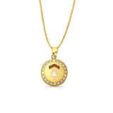 14K Yellow Gold CZ Enamel Girl Pendant 21mmX15mm With 16 Inch To 24 Inch 0.6MM Width Box Chain Necklace
