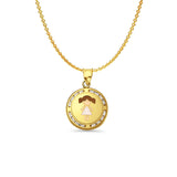 14K Yellow Gold CZ Enamel Girl Pendant 21mmX15mm With 16 Inch To 22 Inch 1.2MM Width Angle Cut Oval Rolo Chain Necklace