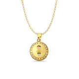 14K Yellow Gold CZ Enamel Boy Pendant 21mmX15mm With 16 Inch To 22 Inch 1.2MM Width Classic Rolo Cable Chain Necklace