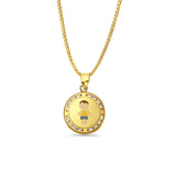 14K Yellow Gold CZ Enamel Boy Pendant 21mmX15mm With 16 Inch To 20 Inch 1.0MM Width Box Chain Necklace
