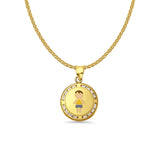 14K Yellow Gold CZ Enamel Boy Pendant 21mmX15mm With 16 Inch To 22 Inch 1.2MM Width Flat Open Wheat Chain Necklace