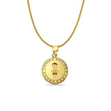 14K Yellow Gold CZ Enamel Boy Pendant 21mmX15mm With 16 Inch To 24 Inch 1.0MM Width D.C. Round Wheat Chain Necklace