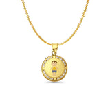 14K Yellow Gold CZ Enamel Boy Pendant 21mmX15mm With 16 Inch To 22 Inch 1.2MM Width Angle Cut Oval Rolo Chain Necklace