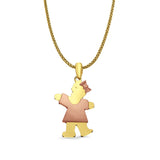14K Two Color Gold Girl Pendant 28mmX17mm With 16 Inch To 24 Inch 0.9MM Width Wheat Chain Necklace