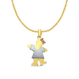 14K Tri Color Gold Girl Pendant 28mmX17mm With 16 Inch To 22 Inch 1.2MM Width Side DC Rolo Cable Chain Necklace