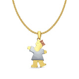 14K Tri Color Gold Girl Pendant 28mmX17mm With 16 Inch To 22 Inch 1.2MM Width Flat Open Wheat Chain Necklace