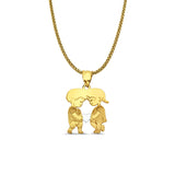 14K Yellow Gold Boy & Girl Pendant 22mmX14mm With 16 Inch To 24 Inch 0.9MM Width Wheat Chain Necklace