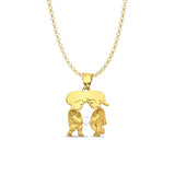 14K Yellow Gold Boy & Girl Pendant 22mmX14mm With 16 Inch To 22 Inch 1.2MM Width Classic Rolo Cable Chain Necklace
