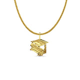 14K Yellow Gold Graduation Pendant 18mmX13mm With 16 Inch To 24 Inch 0.8MM Width Square Wheat Chain Necklace