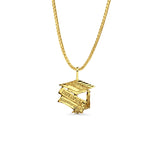 14K Yellow Gold Graduation Pendant 18mmX13mm With 16 Inch To 24 Inch 1.0MM Width Box Chain Necklace