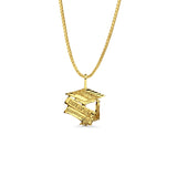 14K Yellow Gold Graduation Pendant 18mmX13mm With 16 Inch To 24 Inch 0.8MM Width Box Chain Necklace