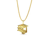 14K Yellow Gold Graduation Pendant 18mmX13mm With 16 Inch To 24 Inch 0.6MM Width Box Chain Necklace