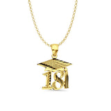 14K Yellow Gold Graduation Pendant 25mmX18mm With 16 Inch To 22 Inch 1.2MM Width Classic Rolo Cable Chain Necklace