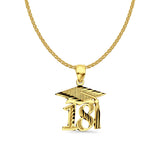 14K Yellow Gold Graduation Pendant 25mmX18mm With 16 Inch To 22 Inch 1.2MM Width Flat Open Wheat Chain Necklace