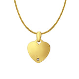 14K Yellow Gold Engravable CZ Heart Pendant 24mmX17mm With 16 Inch To 24 Inch 0.8MM Width Square Wheat Chain Necklace